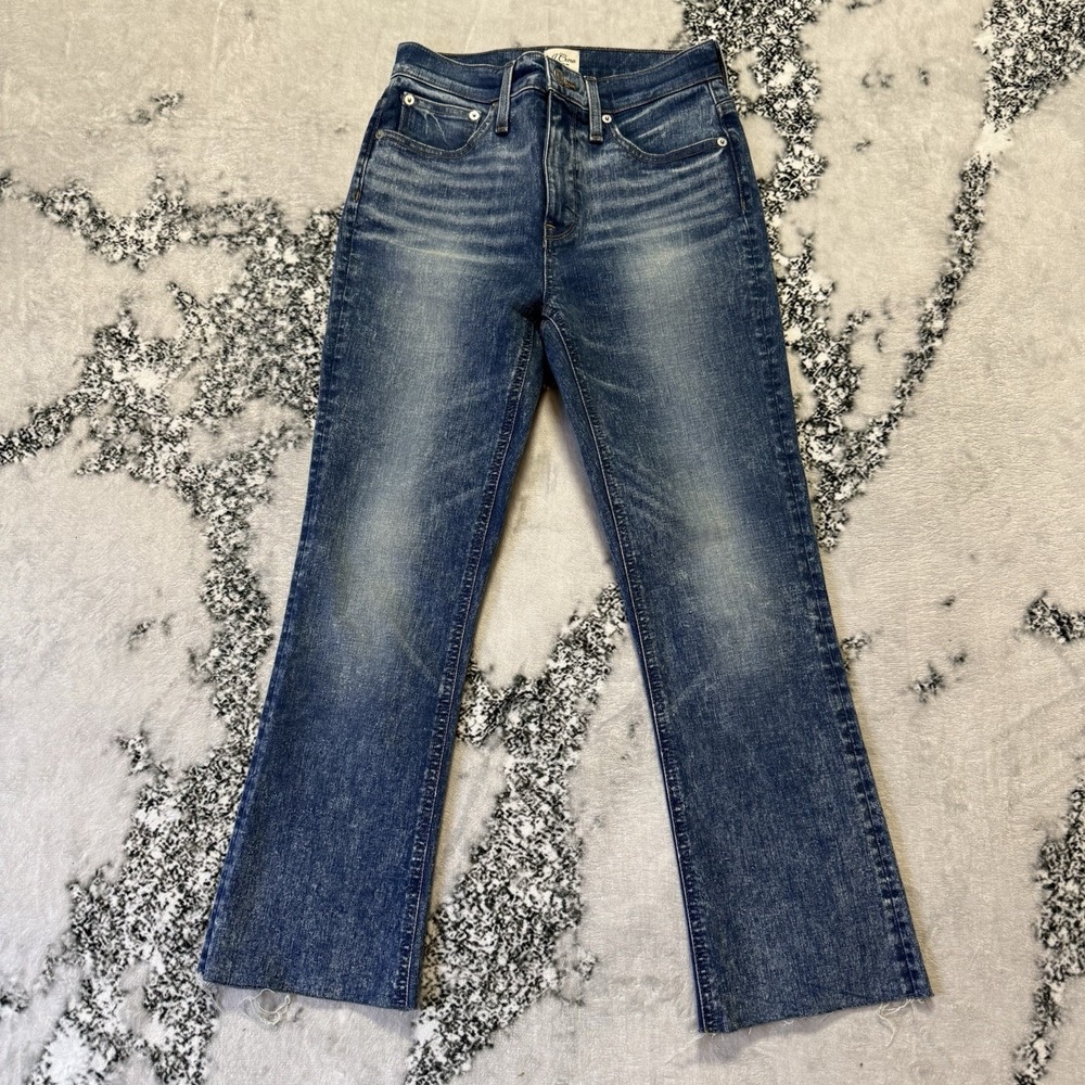 J Crew Jeans Womens Size 26 Blue Billie Demi Boot Crop Mid Rise Raw Hem Denim